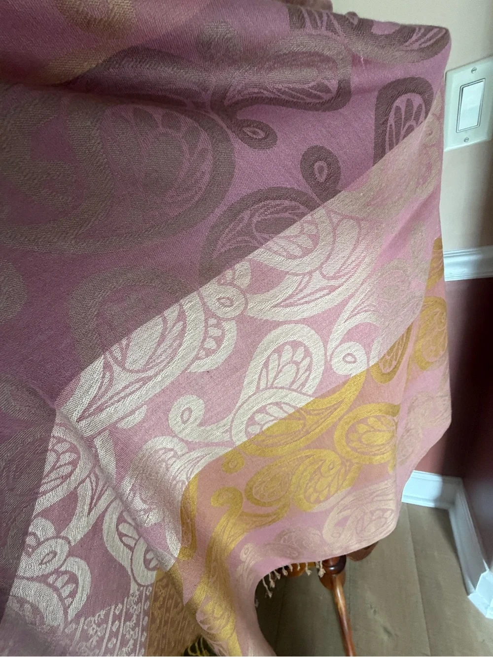 Pure Cashmere Scarf Pink & Gold made in Jerusalem 69x28” Long